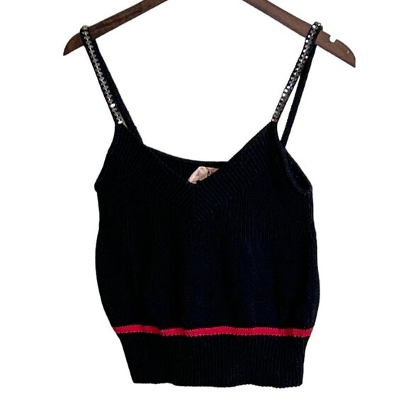 N21 Crystal Embellished Strap Knit Top Black Red - Picture 3 of 8